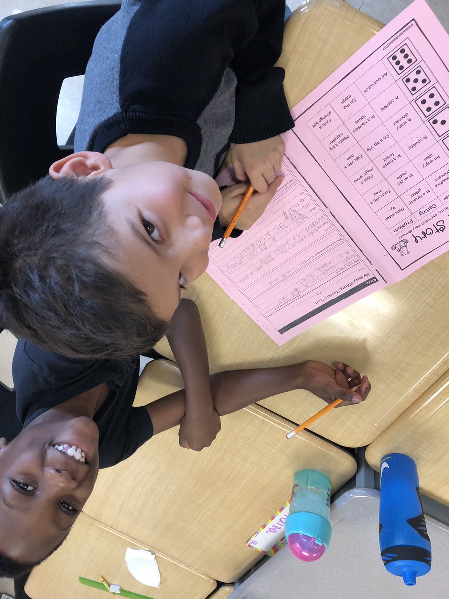 MrsPeterka's tweet image. Ss working in pairs to write a story. They rolled a dice to find out what their main character, setting &amp;amp; problem will be. Can’t wait to hear about those scary monsters in a far away galaxy who find a magic wand!! 😜#storyelements #narrativewriting