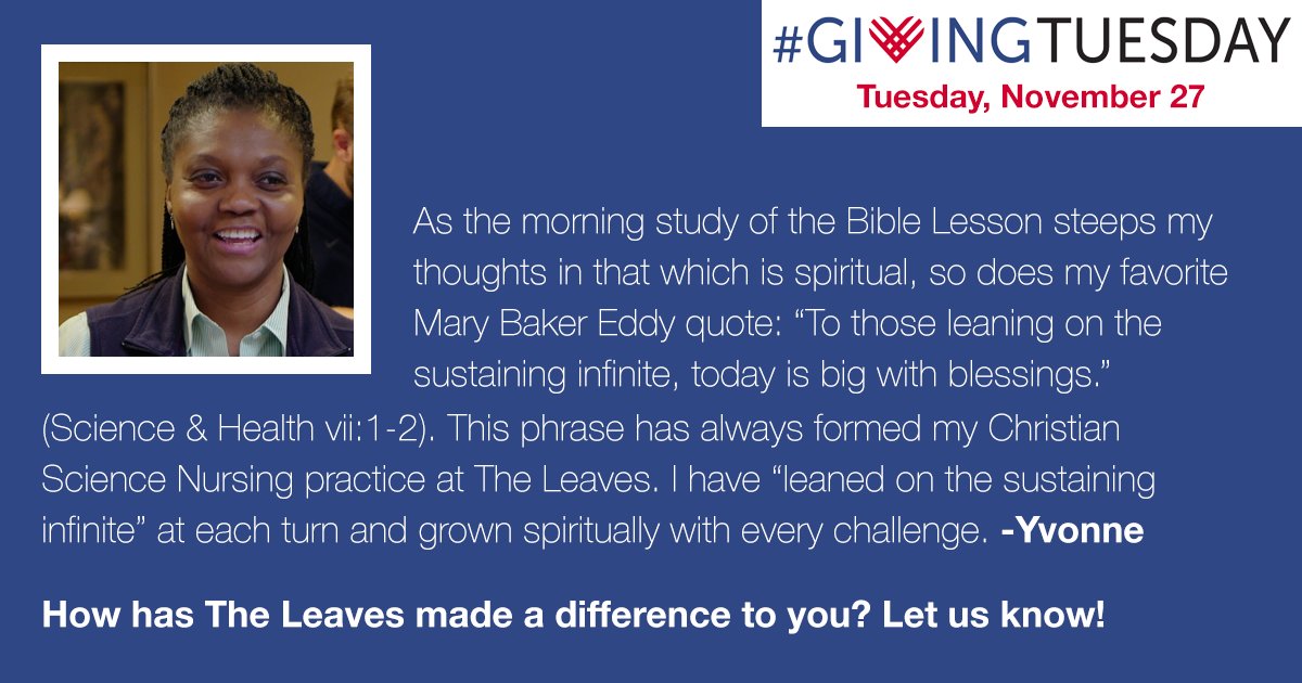 DailyShade's tweet image. Let's kick off the giving season next week with #GivingTuesday! We are so grateful for our #ChristianScience nurses. Let us know how #TheLeaves has made a difference to you bit.ly/2TxOInB