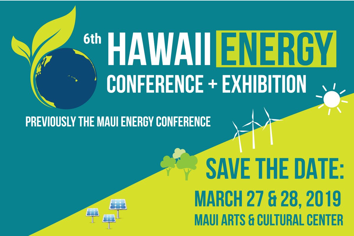 HIenergyConf's tweet photo. The 6th Annual Hawaii Energy Conference is happening March 27 & 28, 2019 at the @MauiArtsCulture Center. Previously the Maui Energy Conference, the name change reflects reflects its state-wide interests and its status as the premier Energy Conference in Hawaii. #HEC2018 https://t.co/pReiZJr4pd