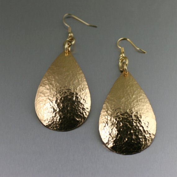 New! Stunning Hammered Nu Gold Tear Drop Earrings - Gold Colored Drop Earrings - Handmade Red Brass Jewelry for Women by johnsbrana etsy.com/listing/183946…