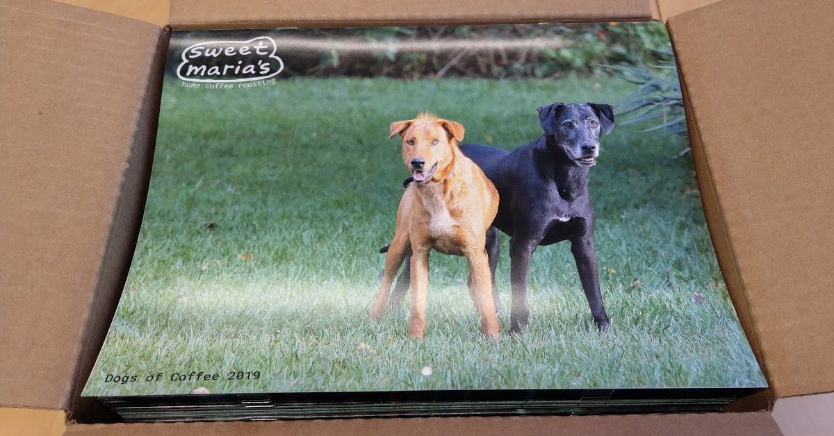 sweetmarias's tweet photo. Coming soon to a wall or fridge near you. We just picked up the 2019 Dogs of Coffee calendars from the printer and they look great. We will make them available for purchase asap. #DogsOfCoffee https://t.co/m1J7BPVLGC