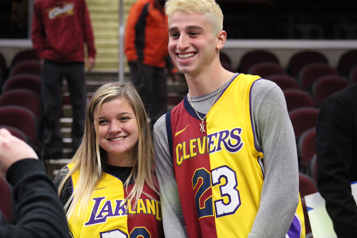 A pair of fans sporting #Lakers #Cavs 