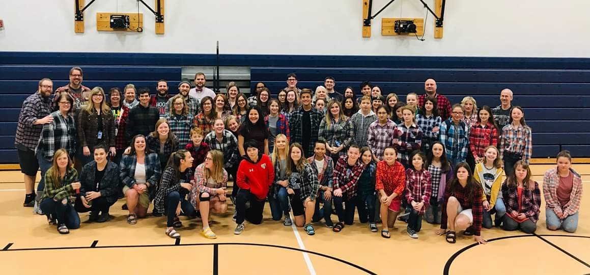 Ridgeline_MS's tweet photo. Staff and students honored Mr. Price by dressing like him in flannel for his last day at RMS. Mr Price will join OSPI (Office of the Superintendent of Public Instruction) as the Director of Social Studies. Good luck, Mr. Price! https://t.co/gSulLwwBNo