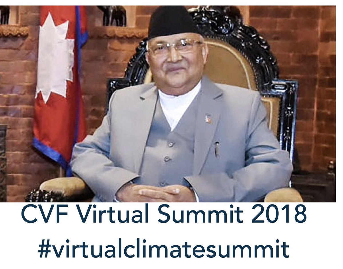 manjeetdhakal's tweet image. Prime Minister @PM_Nepal KP Sharma Oli will address the first online gathering of Heads of States &amp;amp; Government- the CVF Summit 2018 at 02:30 GMT on 22nd November. 

Follow the summit at virtualclimatesummit.org  &amp;amp; join the conversation with the hashtag #VirtualClimateSummit!
