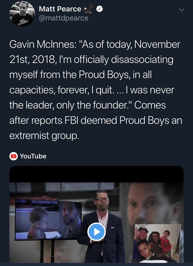 MalcolmNance's tweet image. White suprem, racist hipster, misogynist Islamophobe Proud Boys founder Gavin McInnes “quits” group after his hyper violent“new Right” are called out by FBI as almost = ISIS &amp;amp; KKK. Will now attempt to make money on altRight lecture circuit. FYI he’s a Canadian. No,Really. 🙄