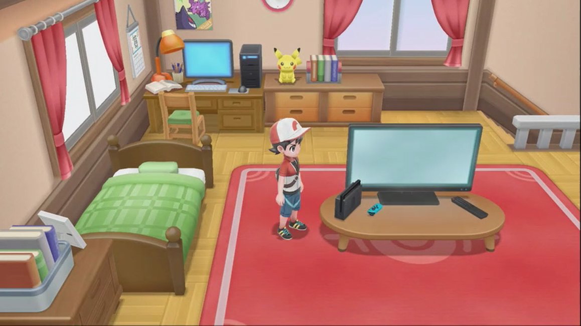 ゲームフリーク公式 Auf Twitter ポケモン ピカ ブイ でもゲームは主人公の部屋から始まります 部屋にあるゲーム機はなんとnintendo Switch どこかで見覚えのあるポスターも 私は ポケモン をはじめると とりあえずパソコンになにか入っていないか見て