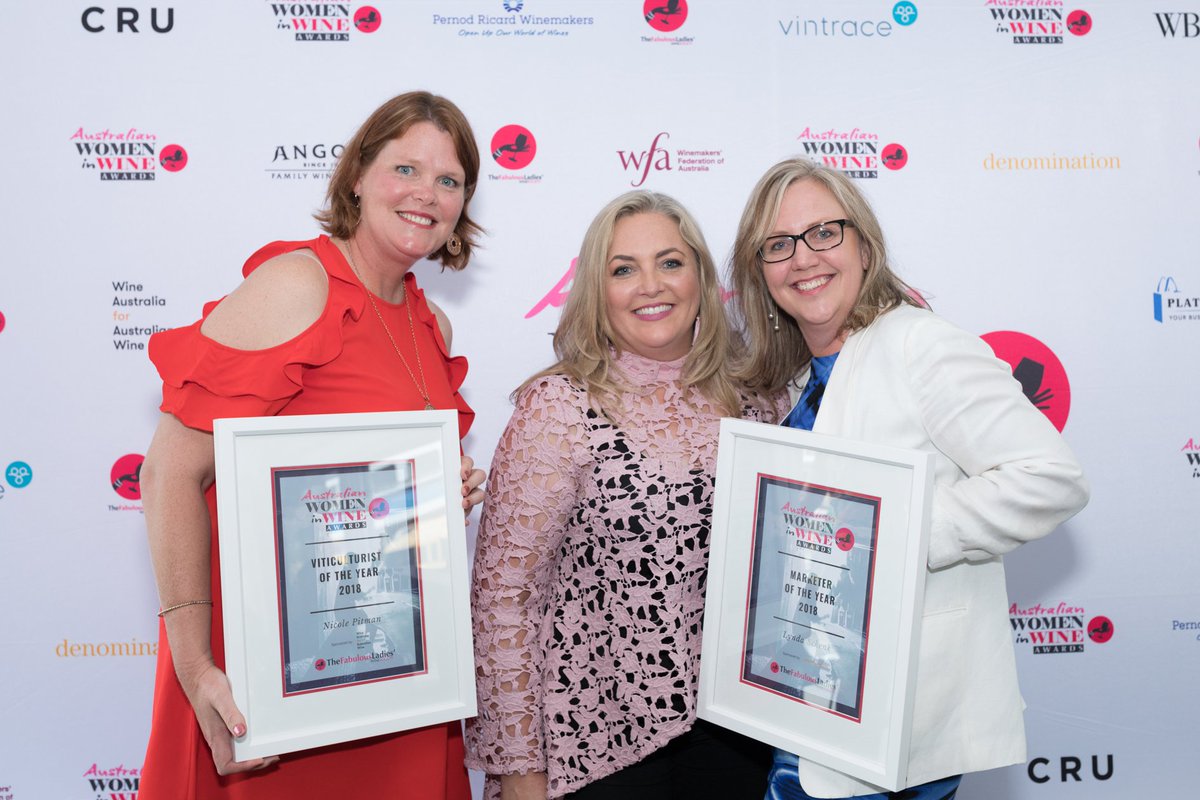 RiverlandWine's tweet photo. Riverland women were winners at the Australian Women in Wine Awards in Sydney last week.  Congratulations again to award winners Nicole Pitman and Lynda Schenk and finalist Shirley Fraser on flying the flag for the Riverland women of wine!  #riverland #myriverland #awiwa https://t.co/PVslSAZOW9