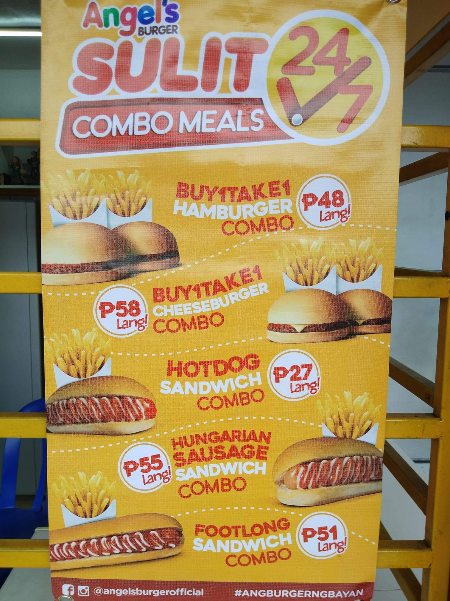 Angels burger menu deals
