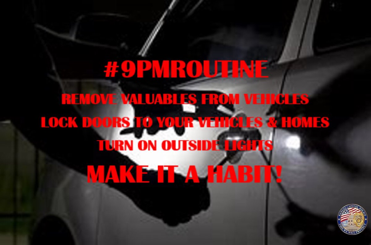KSCapitolPolice's tweet image. Before the 🦃’s come out 
⬇️⬇️⬇️⬇️⬇️

#RemoveValuables 
#LockVehicles 
#LockHome 
#OutsideLightsOn 
#TopCity 
#Kansas 
#LockItOrLoseIt 
#9PMRoutine
#MakeItAHabit 🔐🚘🔐🏡