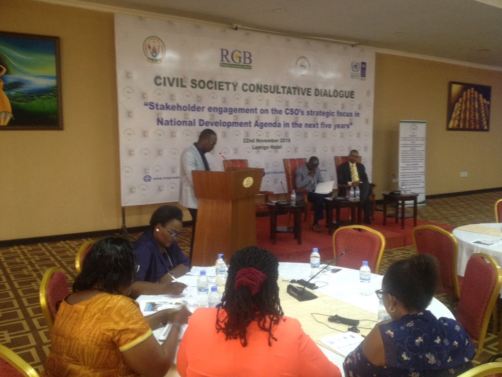 RCSPRwanda's tweet photo. #ConsultativeDialogue Introductory &amp; Welcome remarks by the E.S of @CivilSocietyRW Mr.@BoscoNyemazi: CSOs has a big playing role to elaborate this document and CSOs are principle actors to sustain development in Rwanda https://t.co/WrI4JZ6jOE