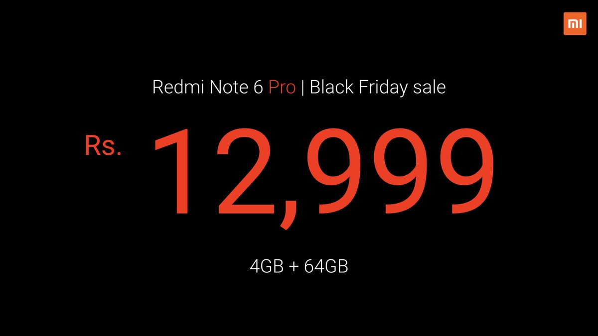 dr_sammd's tweet photo. Special Black Friday Introductory price of ₹12,999 (4GB+64GB) 📱

#RedmiNote6Pro #Xiaomi #RedmiNoteLegacy #HonestPricing #Realme2Pro @RedmiIndia @XiaomiIndia @xiaomi @manukumarjain https://t.co/hKZuY2GSNB