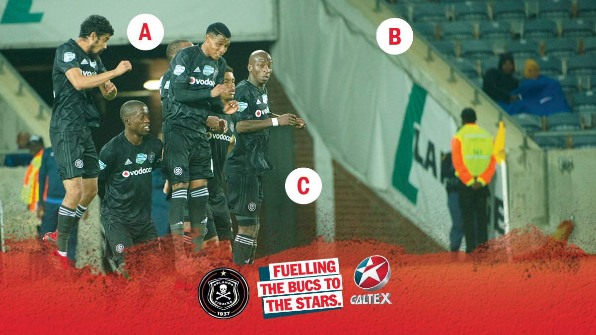 Caltexsa's tweet photo. Mabhakaniya! Where’s the ball? RT with your guess (A, B or C) and you could WIN a R2000 Caltex fuel voucher plus a signed @OrlandoPirates jersey. #PiratesFillUpWithCaltex ⛽️ #OnceAlways ☠️ #SowetoDerby #TKO2018 **T’s &amp; C’s apply** https://t.co/tmTXCwwqS8
