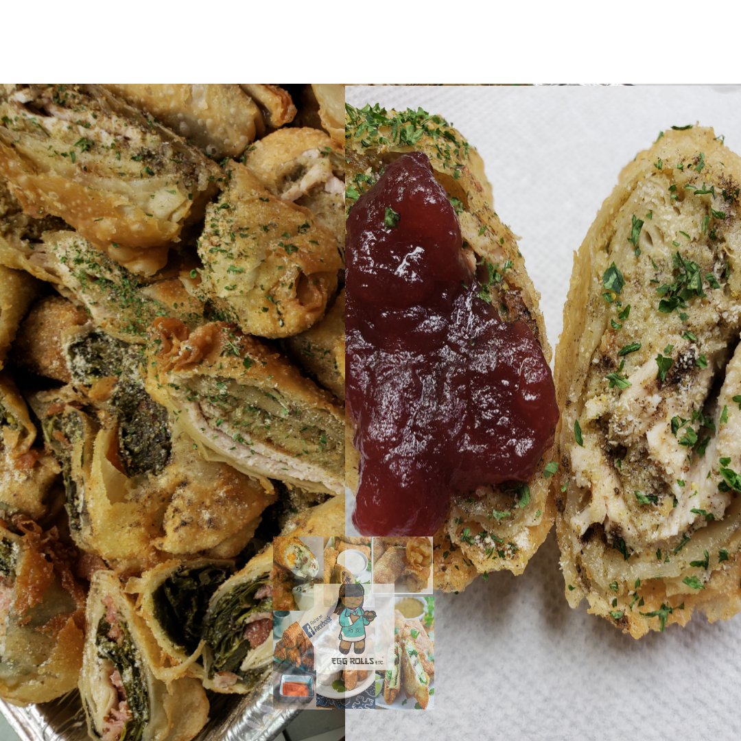 etc_egg's tweet image. EGG ROLLS ETC  Thanksgiving Egg Rolls. Turkey  dressing paired with a chili cranberry dipping sauce.