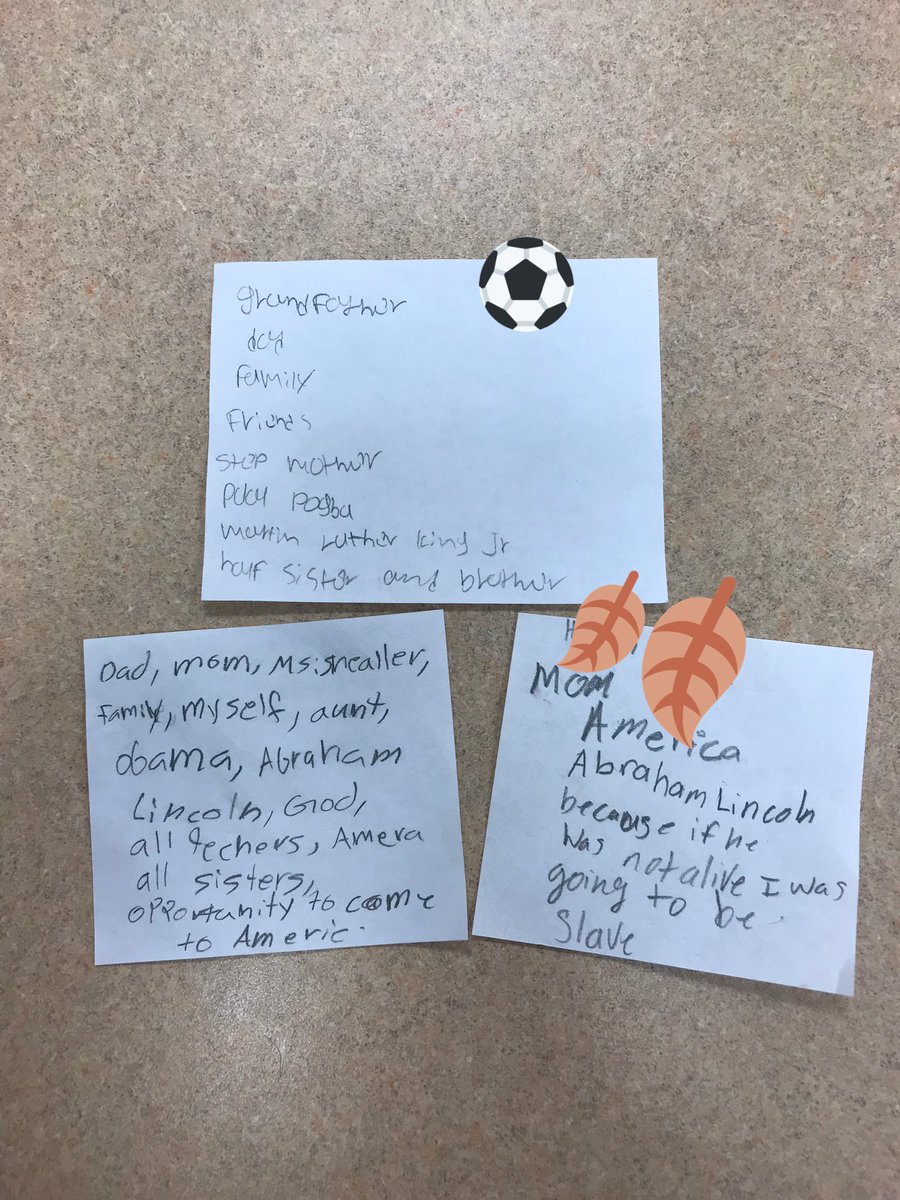 MsSchealler's tweet photo. Next week we will have a “Thankful Wall” in our classroom displaying something each of us is thankful for. Here’s a sneak peak of a couple rough drafts. (I spy Martin Luther King Jr. and Abraham Lincoln... it’s good to know they really do listen to us sometimes. 😉) https://t.co/lg4FT5IXev