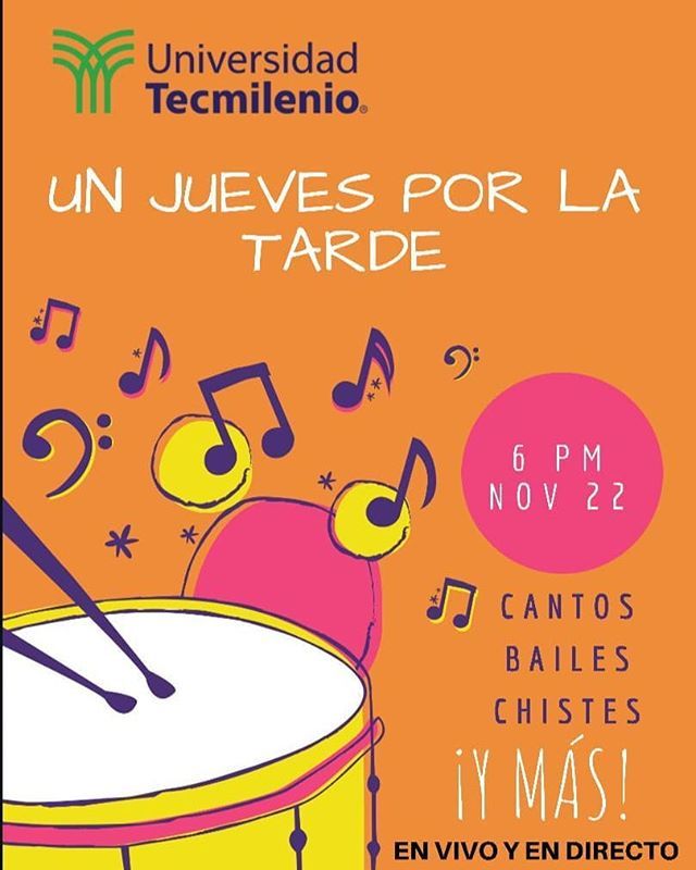 Diviértete este Jueves por la tarde, cantos, bailes, chistes y más.

Jueves 22 de Noviembre
Tecmilenio Mérida | 6 PM

Mayor información
Tel.: 999.252.1000
tecmileniomerida.mx

Ubícanos:
C.53 diagonal S/N, por 72A y 74, Fracc. Real Montejo, Carretera … ift.tt/2S4xEnD