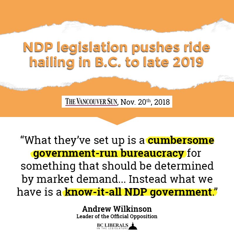 Wilkinson4BC's tweet image. John Horgan and the NDP’s #ridefailing legislation is yet another broken promise. British Columbians want and deserve ridesharing now. #NDPFail #bcpoli