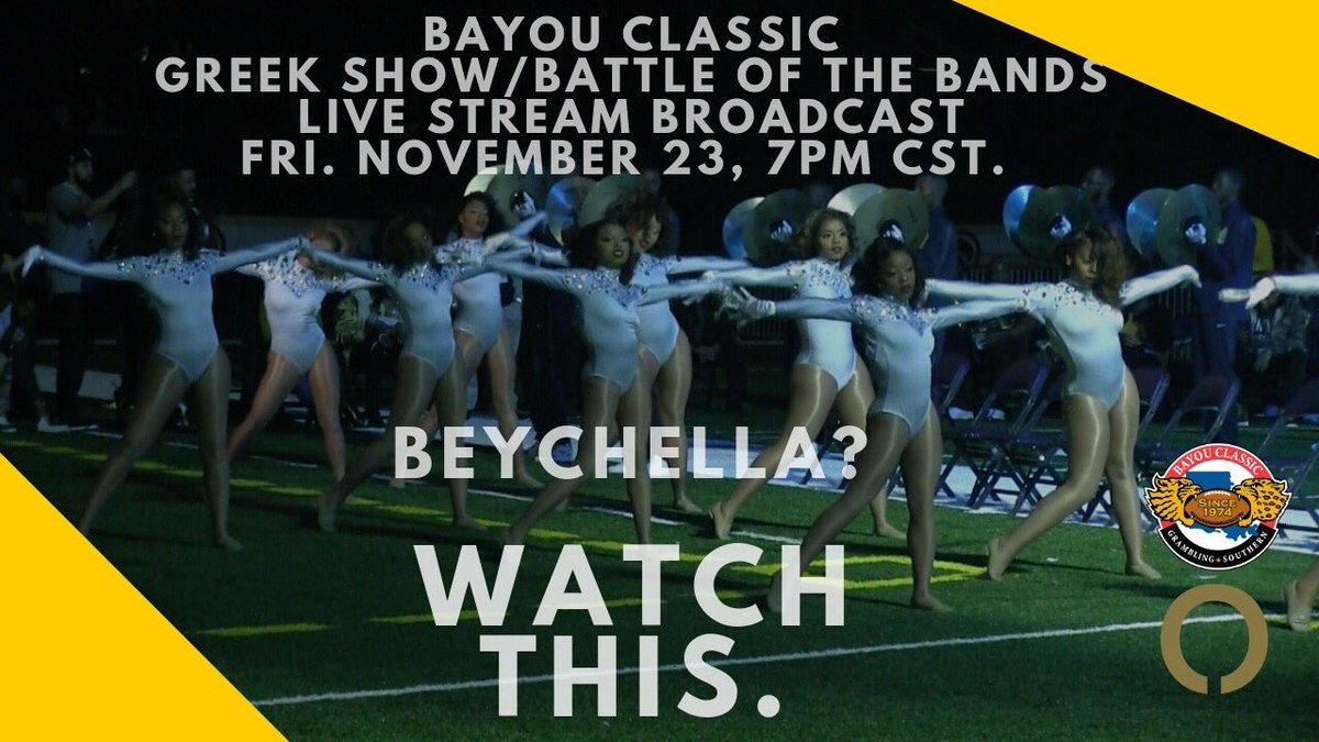 OnyxTV's tweet photo. @BayouClassic74, The #1 HBCU Classic Weekend.   
Catch THE GREEK SHOW &amp; BATTLE OF THE BANDS, OFFICIAL LIVE-STREAM, Fri. Nov. 23, 7pm CST. 
Order at https://t.co/jHLEt9A2RA - YOUR Events. LIVE.  
#HBCUGradsGiveBack   #BayouClassicWatchParty https://t.co/kis4A9tj81