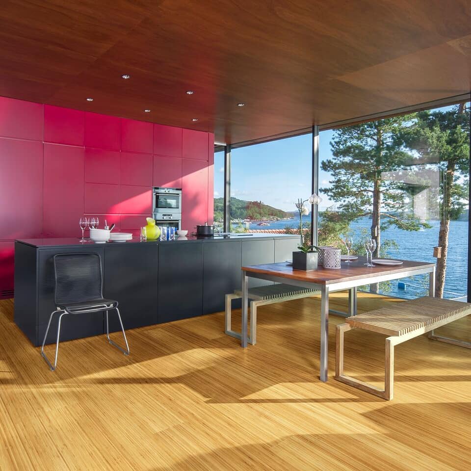 Our Pureform Vertical Grain Caramelized bamboo floors are sleek, dynamic, and they are often the topic of conversation upon first impression!
