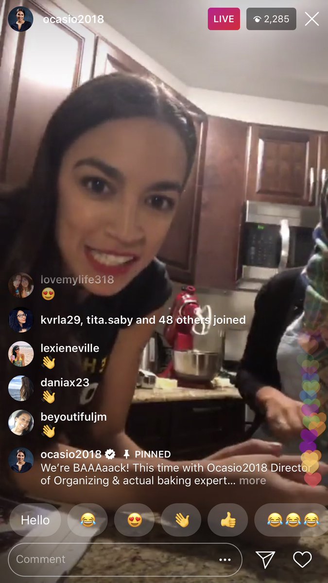 thattallguy's tweet photo. This is really quite something. A member of congress live steaming her baking cookies on Instagram (amongst other things)

The future of politics belongs to Instagram influencers. #kimforprez #jk https://t.co/DQEXfDnHGK