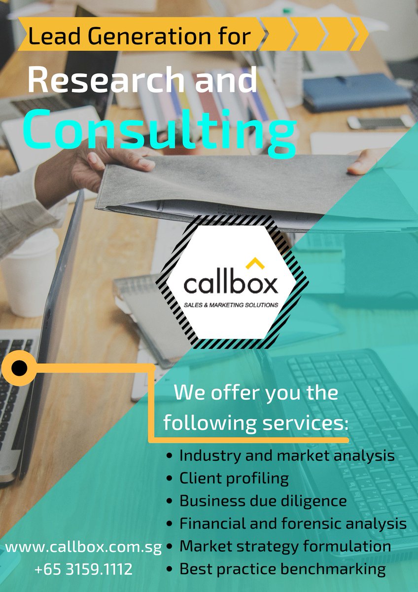 ShienaChin's tweet photo. We offer you qualified leads for research and consulting @CallboxSG. Click the link here>>https://t.co/iTENxwlIF5 or contact us @ +65 3159.1112 for more details.
#b2bleads #leads #leadgeneration #b2b #researchandconsulting #Singapore https://t.co/crlCmY7pja
