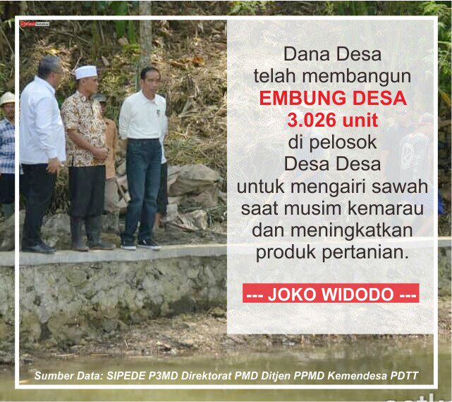 AgusSup44t's tweet photo. #JokowiMembangunIndonesia 
Program Unggulan Dana Desa adalah dibangunnya Embung Desa sebagai penunjang ketahanan pangan Masyarakat Desa
Salam Satu Hati untuk Indonesia
@jokowi
@EkoSandjojo
@anwsanusi
@taufikmadjid71 
@fachrilabalado
@BibitSamad 
@DewantoAndry
@hendrokj https://t.co/jO7hM60x8V