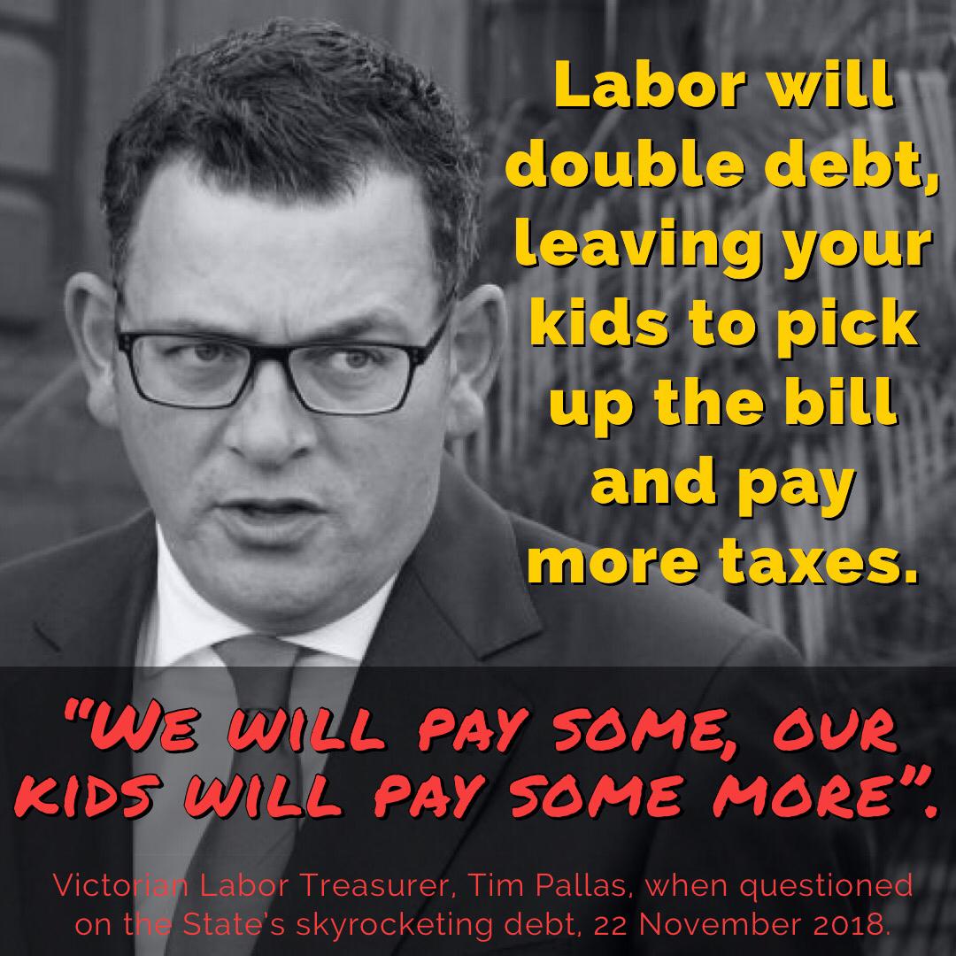 PeterWalshMP's tweet photo. We're already taxed more under Daniel Andrews, now our kids will pay for Labor's reckless spending spree which will saddle Victorians with an extra $26 BILLION in debt

Labor has lost control of the budget and Victorians, their kids and their grandkids will foot the bill https://t.co/H7yCUgXP34