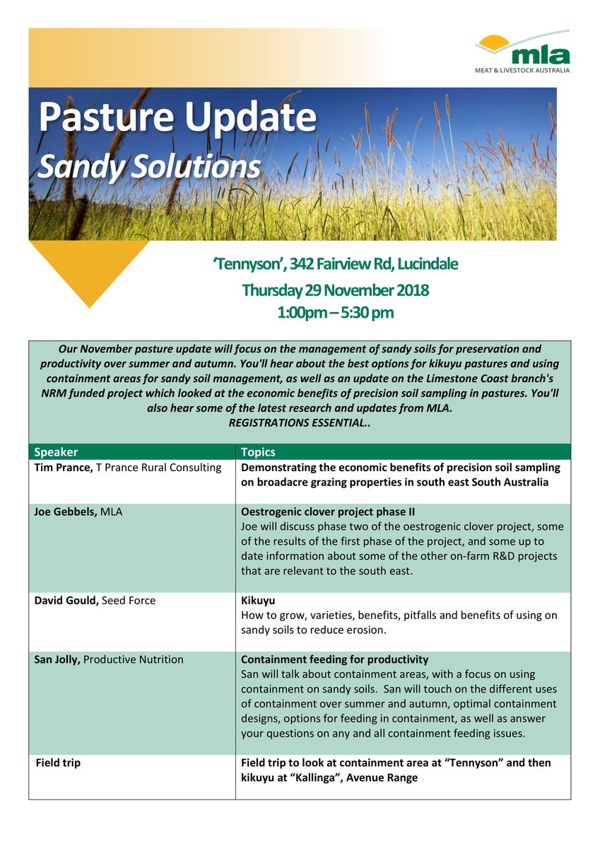 Have you registered for the Sandy Solutions Pasture Update on the 29th November? 

Click the link below to find out more information and register:
grasslands.org.au/eventdetails/2…