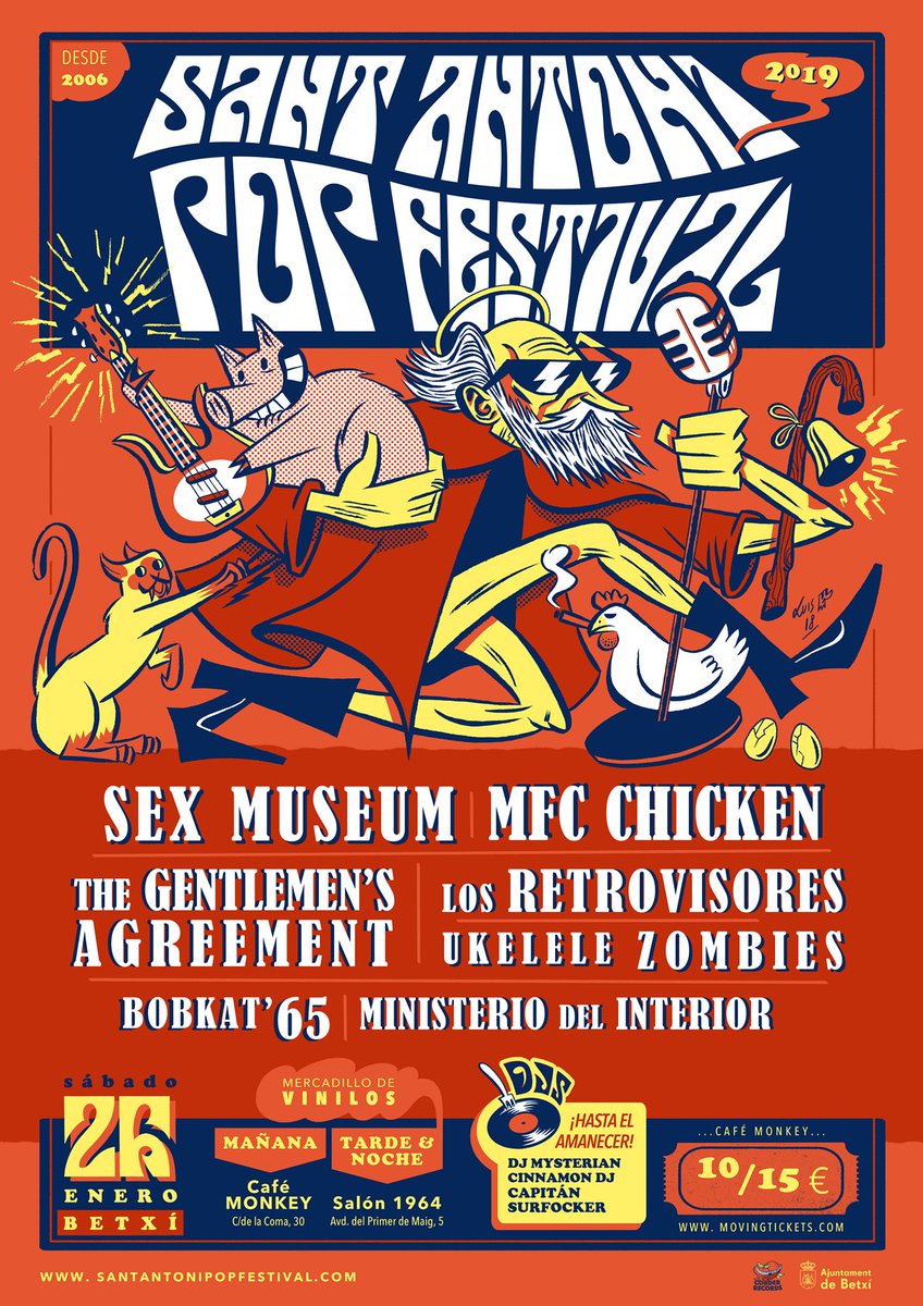 cinnamondj's tweet photo. Sábado 26 enero próxima edición del @SantAntoniPop en Betxí
@SexMuseumRock #MFCChicken #LosRetrovisores
#TheGentlemenAgreements, #UkeleleZombies #BOBKAT65 y #MinisteriOdelInterior entradas ya disponibles en:
https://t.co/KMmOlQqNrC https://t.co/VS5NcEZGN7