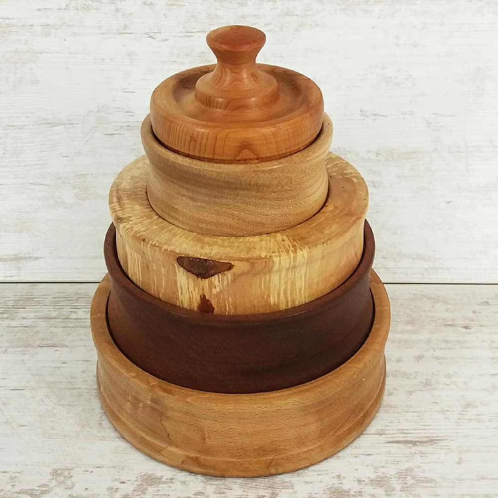 A four in one kinda deal! #fourbowls #fourtimbers #wood #workshop #woodworkers #handcraft #weddinggift #giftideas #christmas #homedesign #timber #naturaldesign #bowls #oneoffpiece #husbandandwifeteam