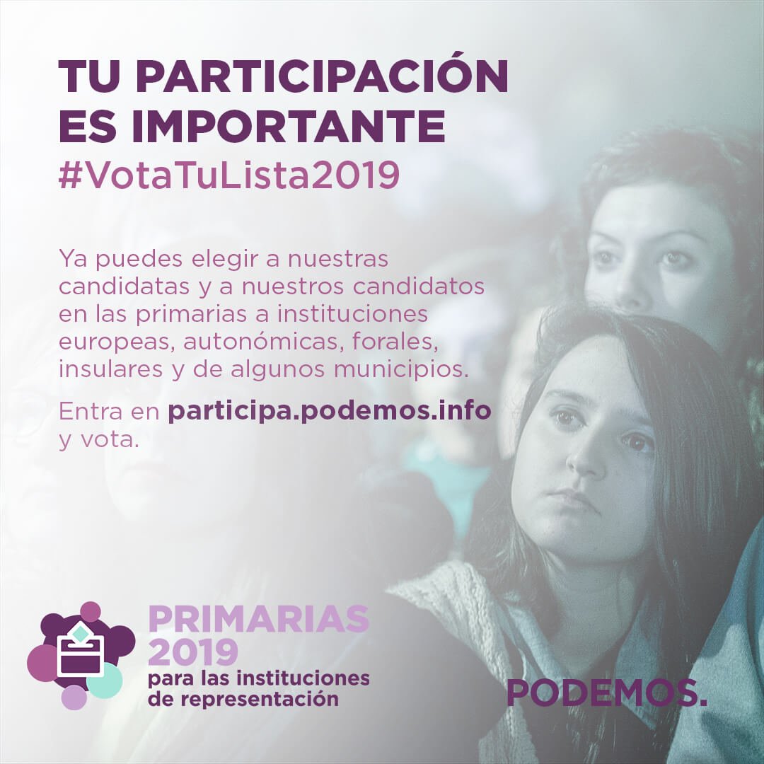 EnlogronoPodemo's tweet photo. Ya puedes elegir a tus candidatos/as. Tu voto cuenta en las primarias municipales de #Logroño ¡estás a tiempo! verifica y vota en 💜💜 https://t.co/cSR8Uc9jtN #VotaTuLista2019 https://t.co/NY6Vfhqz4a