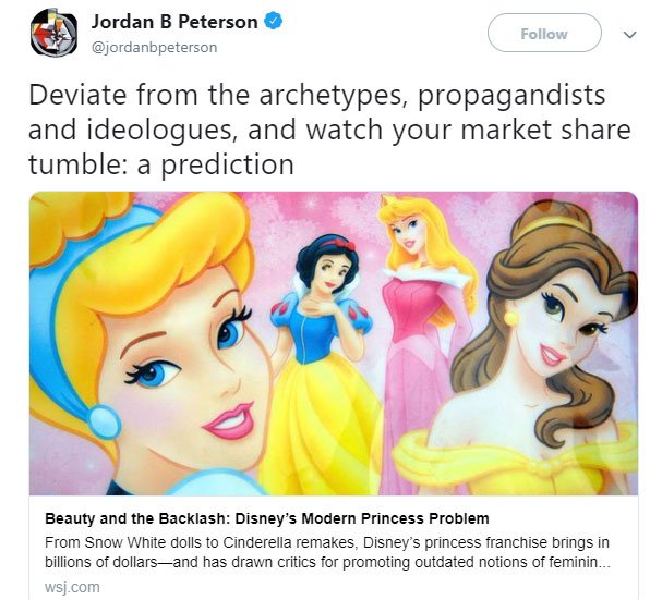 brysomme vase Monopol Barry makes comics no Twitter: "Jordan Peterson, genius, predicts the kid's  movie market. (Peterson's go-to example of a Disney film that is terribly  terrible because it deviates from the archetypes is noted
