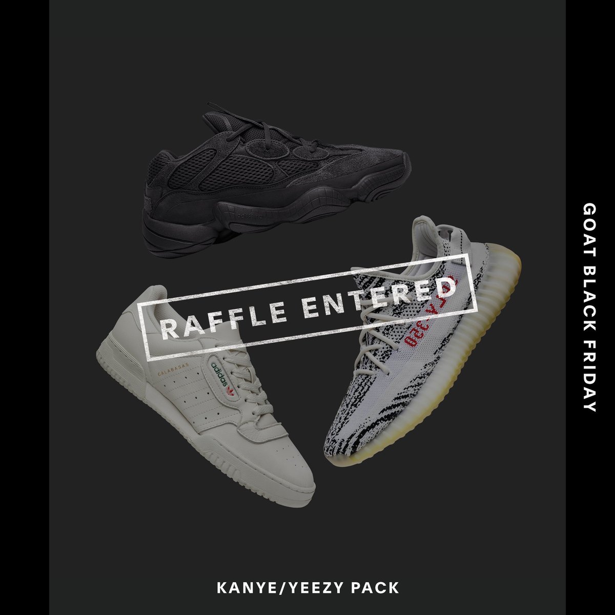 Enter to win the exclusive Yeezy Pack, including the Yeezy Boost 350 V2 'Zebra,' Powerphase Calabasas 'OG' and 500 'Utility Black.' #GOATBlackFriday <a href="/goatapp/">GOAT</a>
 goat.app.link/SZlzRE3R2R