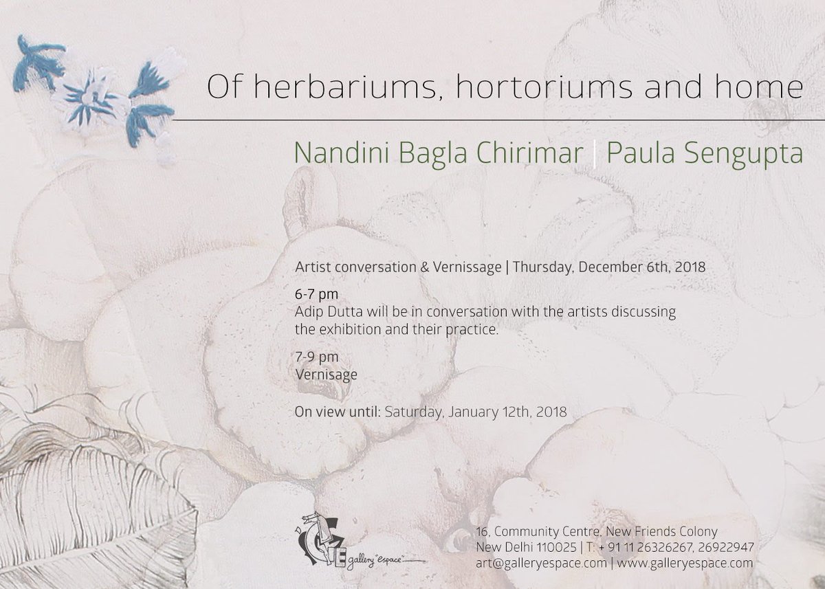 MATTERS OF ART (@mattersofart) on Twitter photo Invite - Conversation & Preview | Exhibition by Nandini Chirimar & Paula Sengupta | Thurs, 6th Dec <a href="/GalleryEspace/">Gallery Espace</a> #artexhibition #contemporaryart #PaulaSengupta #NandiniBagla #Delhi Invite - Conversation & Preview | Exhibition by Nandini Chirimar & Paula Sengupta | Thurs, 6th Dec <a href="/GalleryEspace/">Gallery Espace</a> #artexhibition #contemporaryart #PaulaSengupta #NandiniBagla #Delhi