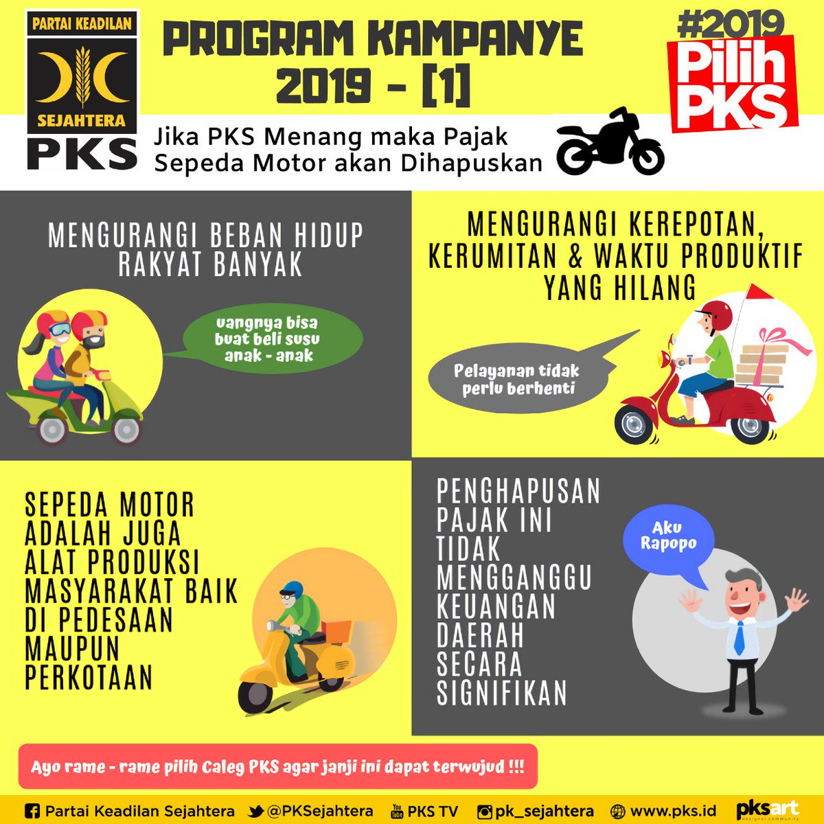Sebagian besar sepeda motor dimiliki masyarakat ekonomi lemah. Bagi mereka motor bukan hanya alat transportasi tapi juga produksi. #ProgramKampanyePKS