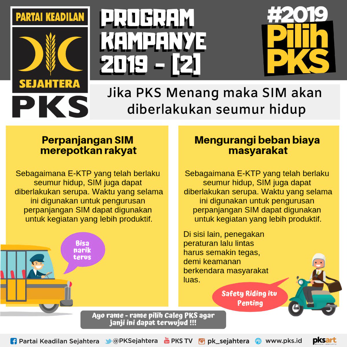 Pemberlakuan SIM seumur hidup akan memudahkan masyarakat karena hanya akan mengurus dan membayar SIM sekali saja. Namun disisi lain mekanisme pembuatan lebih diperkuat. #ProgramKampanyePKS