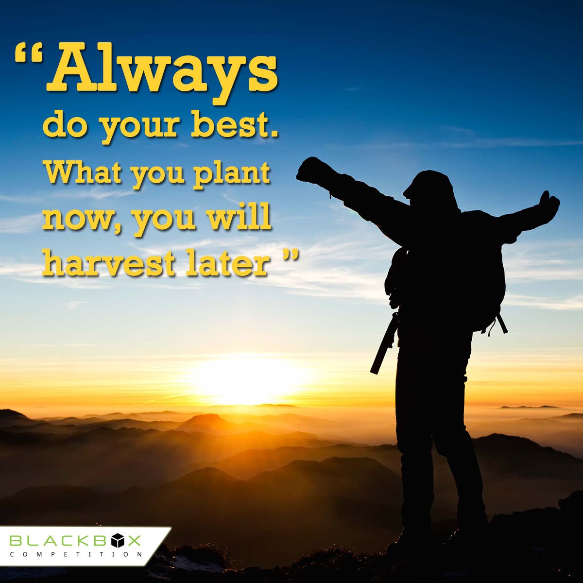 BoxCompetition's tweet photo. #MotivationOfTheDay!🙂
"Always Do Your Best What You Plant Now,You Will Harvest Later."
#AI #IOT #ArtificialIntelligence #BlackBoxCompetition #MotivationOfTheDay #AlwaysDoYourBest #WebtunixSolution #LovelyProfessionalUniversity #LPU #DIT https://t.co/sTC9gXtlr6