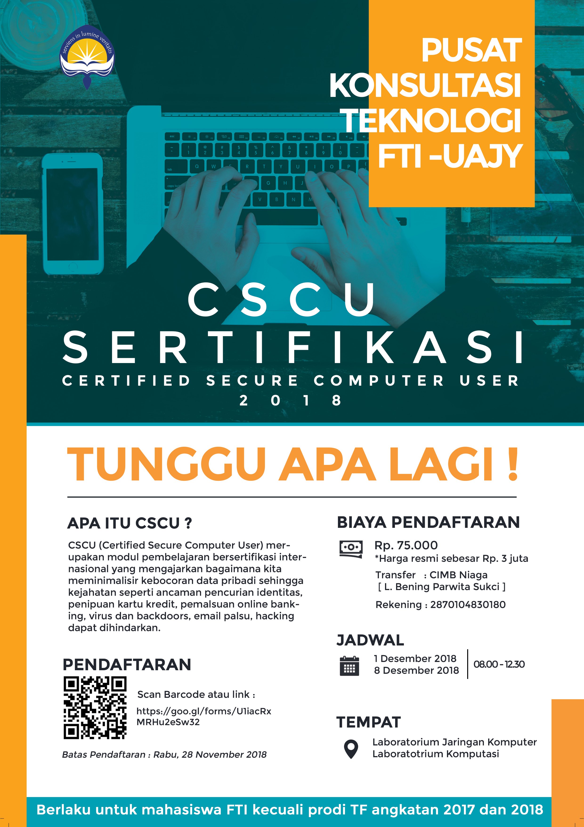 Fakultas Teknologi Industri Uajy On Twitter: "#Info_Training : Certified  Secure Computer User. Untuk Dimanfaatkan Https://T.co/Xx4Vbd1So4" / Twitter