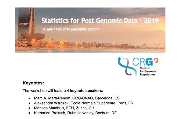 📊Statistics for Post Genomic Data 2019

📅 31 Jan/1 Feb, 2019 
➡️The meeting aim is to present works from mathematical to applied statistics, but also new areas in high throughput biology that could need new statistical developments 

➡️ ow.ly/LGWj30mmVGa