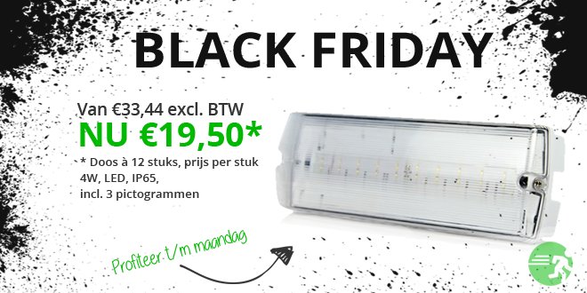 nv_kopen's tweet photo. *BLACK FRIDAY* Bestel nu het NVK01 armatuur met 42% korting. Doos à 12 stuks, prijs per stuk > https://t.co/uDmMd2LkWR #BlackFriday #noodverlichting https://t.co/rt4Y6O9qTr