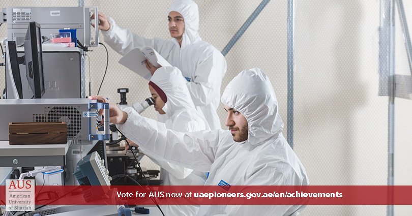 AUSharjah's tweet photo. American University of Sharjah faculty and students are producing award-winning research, which is relevant to the UAE social-economic growth. #VoteForAUS as #UAE_Pioneers here https://t.co/R4xI6MFQIc https://t.co/9TlZ5UPh0S