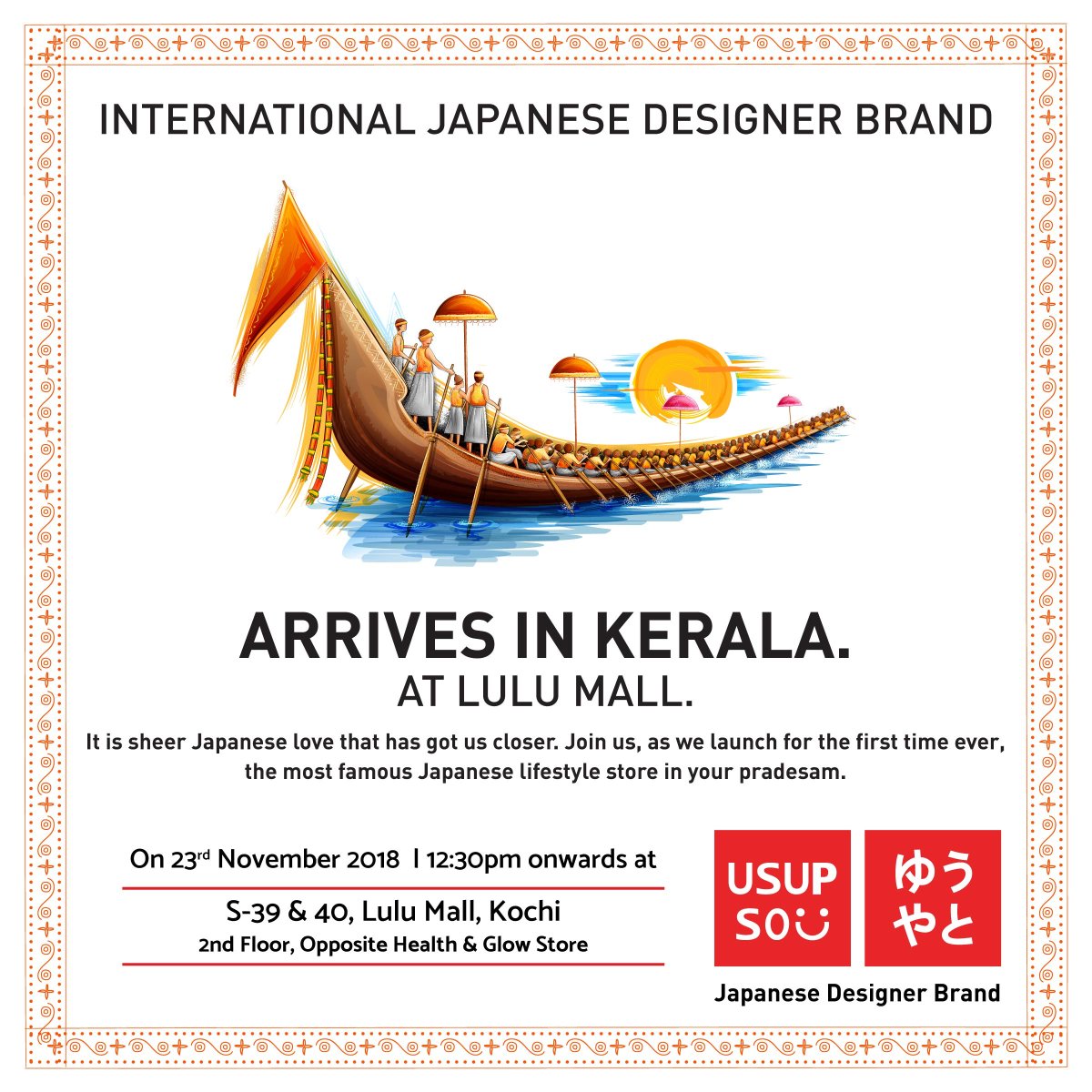 usupsoin's tweet photo. #Kerala, the international Japanese lifestyle designer brand, Usupso is arriving with it's first store in #Kochi. Join us for the grand launch on 23rd November 2018 at @LuLu_Mall from 12:30pm onwards. #UsupsoIndia #Usupso #Bengaluru #Mumbai #Electronics #Toys #Lifestyle #Fashion https://t.co/88eTjuRJhQ