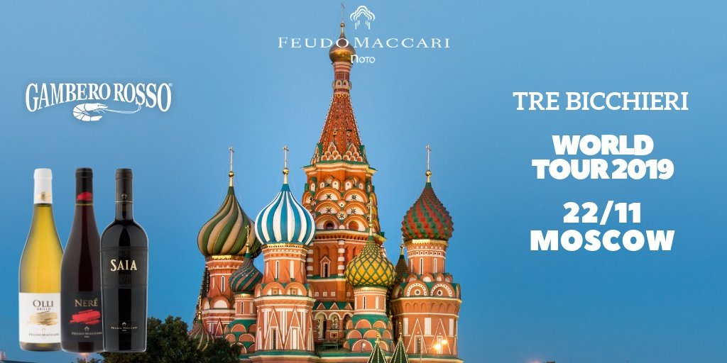 FeudoMaccari's tweet photo. Good morning winelovers from Moscow! Today we will be at the DI Telegraph  for the Tre Bicchieri World Tour 2019 by Gambero Rosso. Experience with us our Olli 2017, Nerè 2017 and Saia 2016! 

#winesofsicily #feudomaccari #moscow #trebicchieri2019 https://t.co/fyZXG6OL5b