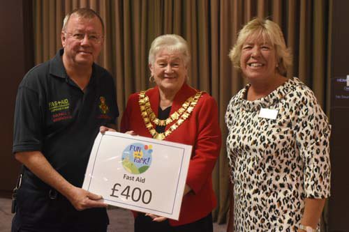 SolihullFITP's tweet image. The Mayor of Solihull Cllr. Flo Nash presented cheques at the Fun in the Park Cheque Presentation Evening.  The Lily Mae Foundation, Solihull Mind and St Basils Nightstop.   Donations also made to FastAid and to local Scouts who were a great help on the day.