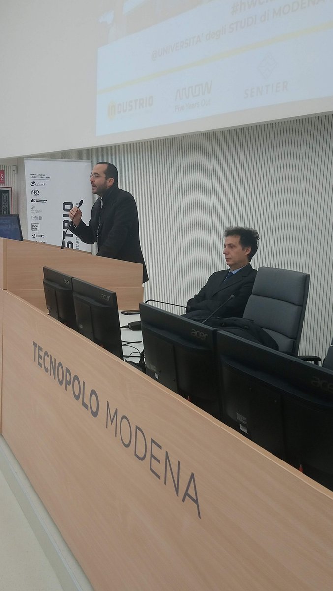 Industriofund's tweet photo. Partita l'#HardwareClass Modena targata #Industrio, nei fantastici spazi del Dipartimento Enzo Ferrari @UNIMORE_univ. Il prof Leali e il prof Rovati danno il benvenuto agli speaker e al pubblico, e spiegano il senso della giornata #automotive #TACC #futuro #22novembre https://t.co/t4MVUlFstD