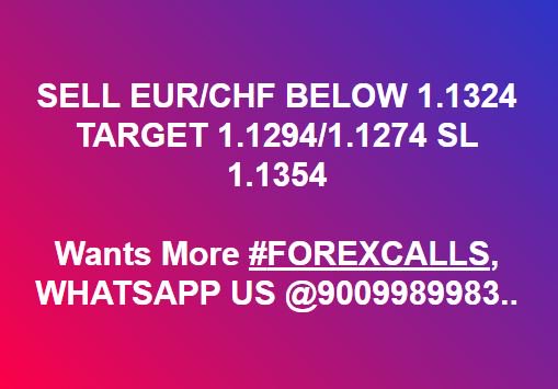 FutureInvestme4's tweet photo. SELL EUR/CHF BELOW 1.1324 TARGET 1.1294/1.1274 SL 1.1354 #LiveCalls #FOREXTIPS #INTRADAYCALLS
Wants More #FOREXCALLS, WHATSAPP US @9009989983.. OR SUBSCRIBE US @9009989983.. https://t.co/OIyeIxxvgH