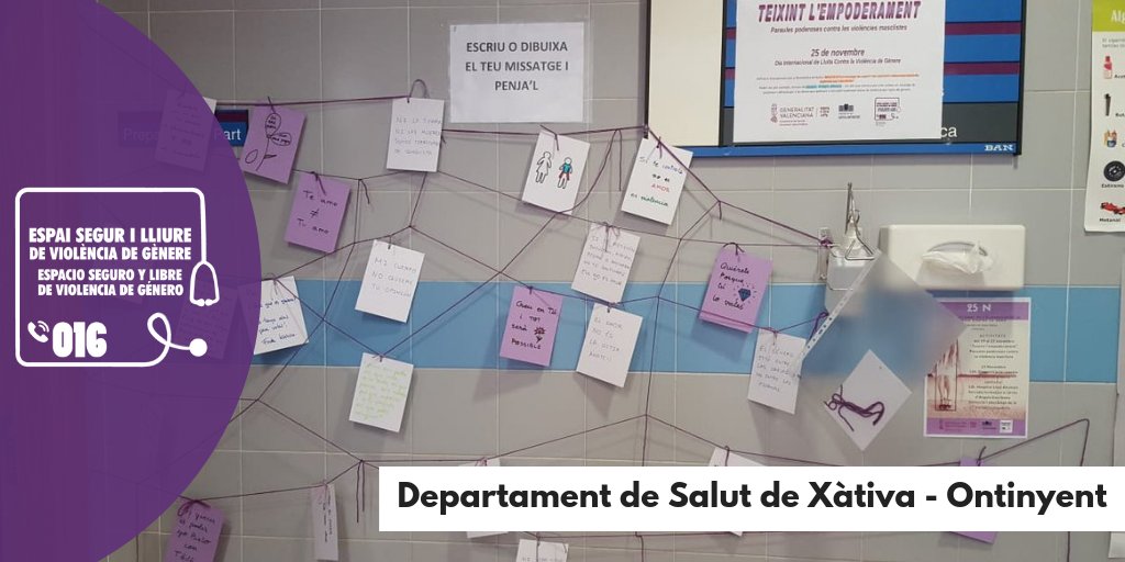 GVAsanitat's tweet photo. 📸Més de 50 centres de salut i consultoris, s'han adherit a les activitats del Departament @GVAdsxo contra la violència de gènere i estan 'teixint l'empoderament'. 

🏥Recorda que els centres sanitaris son espais segurs i lliures de #ViolenciaDeGenere https://t.co/OPi2tbegYn