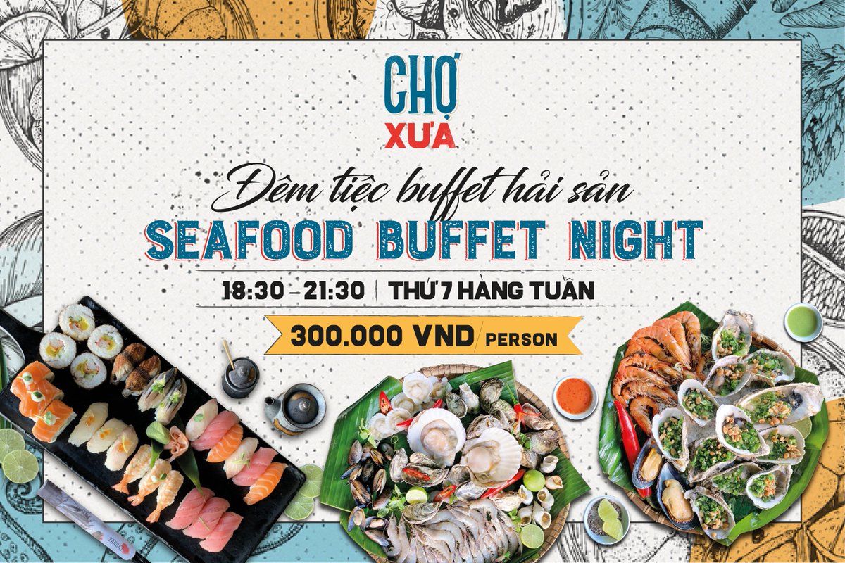 CocobayOfficial's tweet photo. [HOT] SEAFOOD BUFFET NIGHT AT #COCOBAY!
👉 Only VND 300k/ pax
⏰ From 18:30 - 21:30, November 17th, 2018
📌 At Chợ Xưa restaurant, Cocobay
📞 Hotline: +84 236 3954 666
*Special offers for children
- Fun kid zone
- Free buffet for maximum of 2 kids under 7 y-o going with 2 adults https://t.co/OT32emGGLc