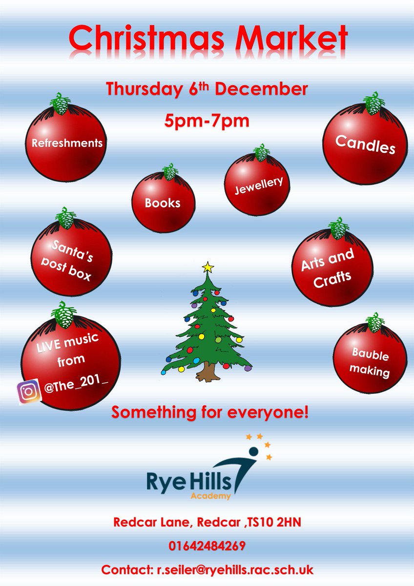 Only 2 weeks to the Christmas Market. Free entry. All welcome. Don't miss out!The Student Council have organised lots of stalls and activities. Refreshments are available. @ The_201_ (Instagram) band are providing live music.