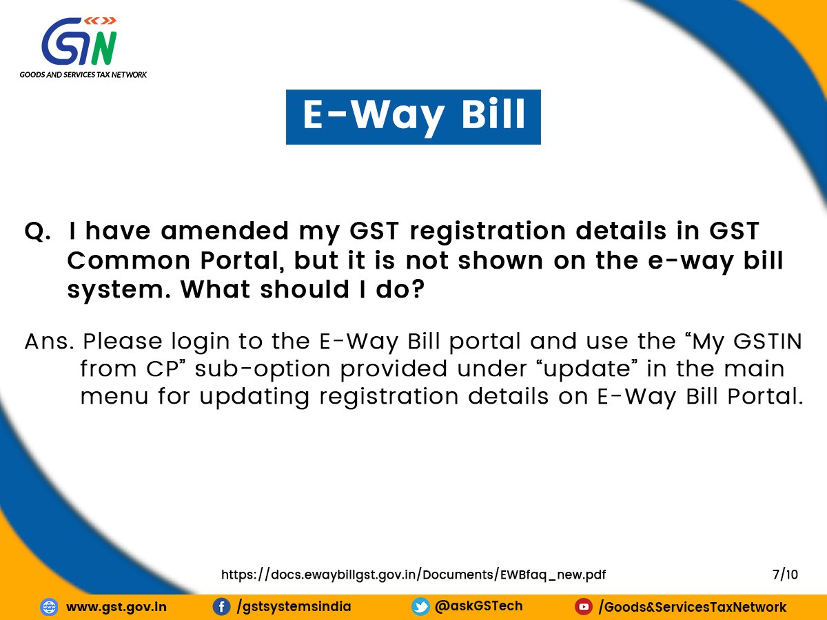 Taxpayer's guide on E-Way Bill related query, visit docs.ewaybillgst.gov.in/Documents/EWBf….