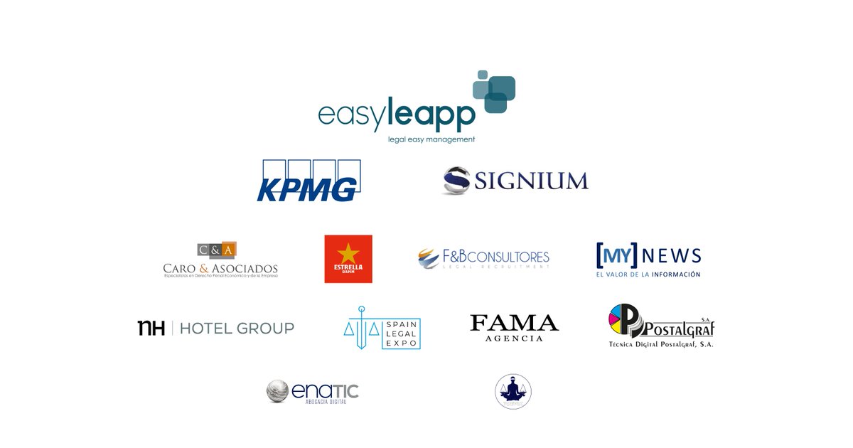 LegalMarcom's tweet photo. Muchas gracias por su apoyo a las firmas patrocinadoras y colaboradoras de los premios #LegalMarcom18: #Easyleapp, @KPMG_ES, @signium_spain, @CaroAsociados, @EstrellaDammEs, @paulafbueso, @nhhotelgroup, @SpainLegalExpo, @AgenciaFama, #Postalgraf, @ENATIC1 y @Salud_Abogacia 👏🏽👏🏽 https://t.co/t8STGlMHDq